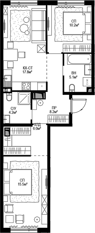 Планировка — Дом МАЛЕВИЧ, 3-комн., 67 м²
