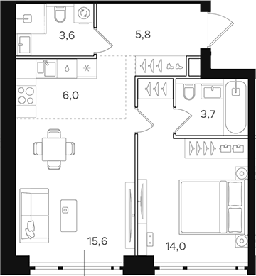 Планировка — Назаре. Мангазея в Богородском, 2-комн., 49 м²