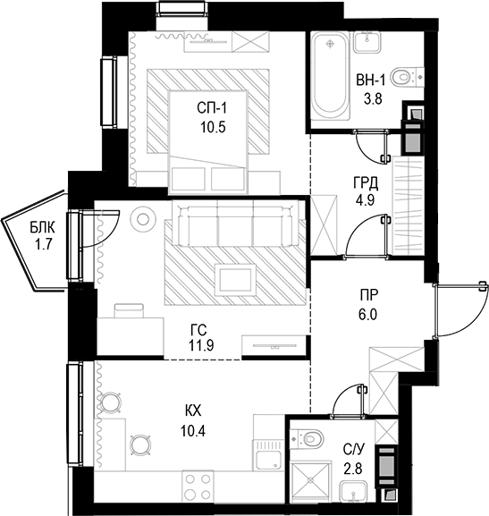 Планировка — Трилогия «Кристалл», 2-комн., 50 м²