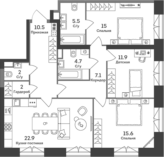 Планировка — Era, 4-комн., 97 м²