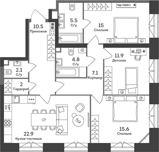 Планировка — Era, 4-комн., 97 м²