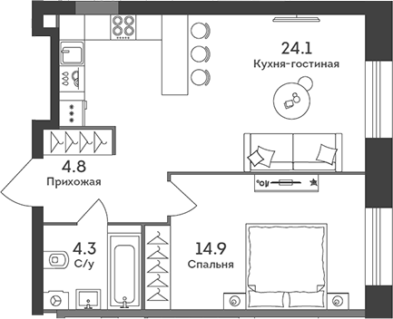 Планировка — Era, 2-комн., 48 м²