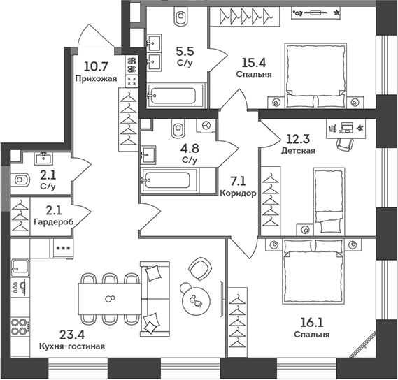 Планировка — Era, 4-комн., 100 м²