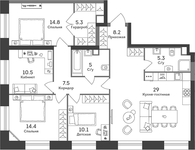 Планировка — Era, 5-комн., 110 м²