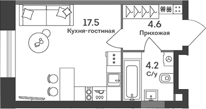 Планировка — Era, Студия, 26 м²