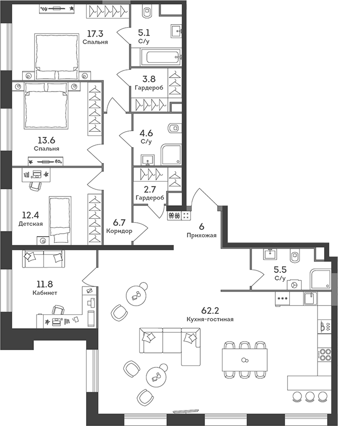 Планировка — Era, 5-комн., 152 м²