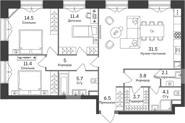 Планировка — Era, 4-комн., 100 м²