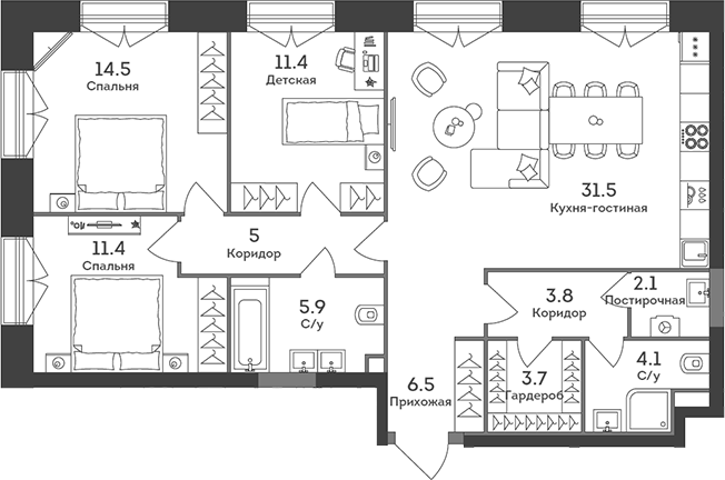 Планировка — Era, 4-комн., 100 м²