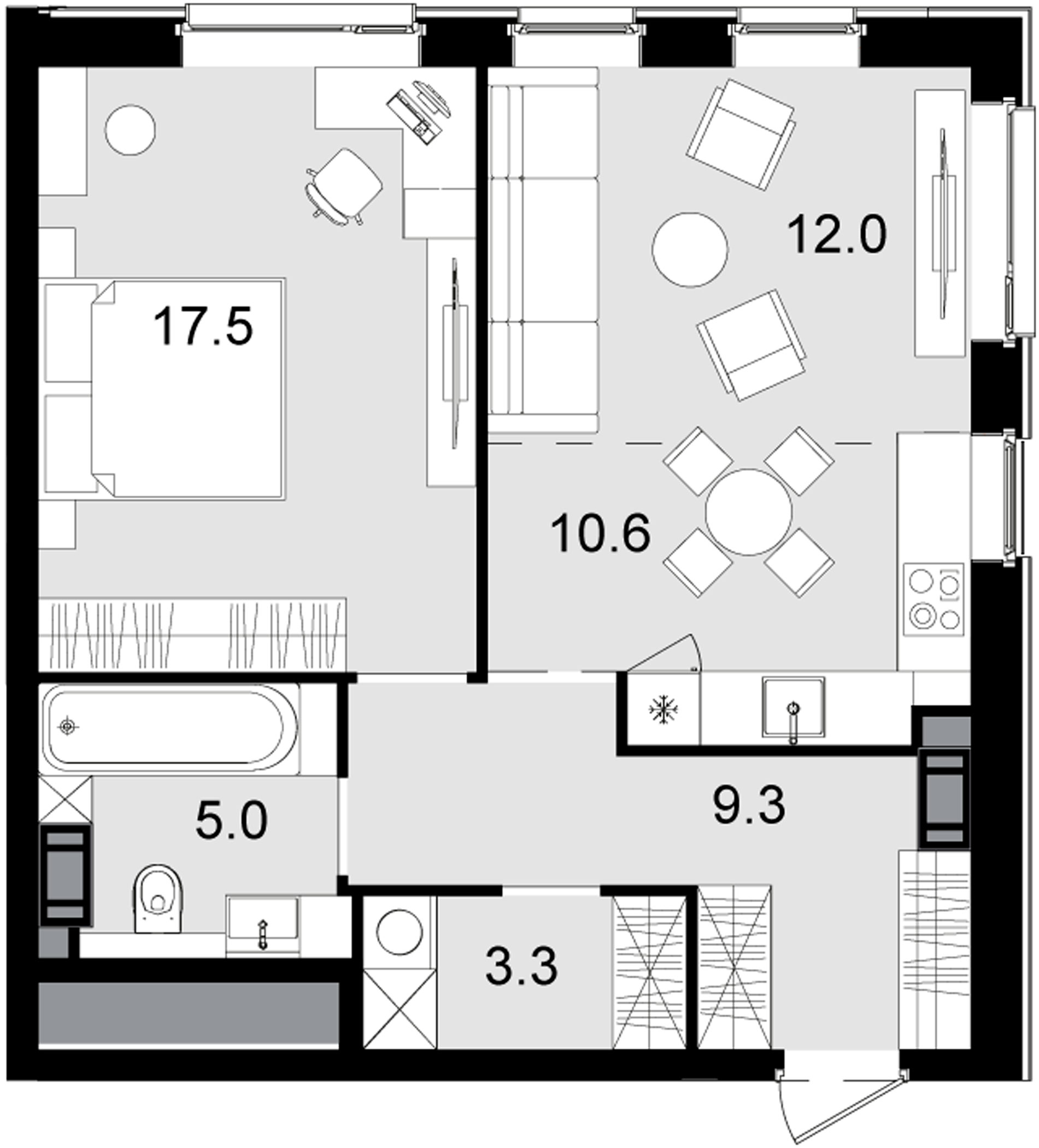 Планировка — Трилогия «Кристалл», 2-комн., 57 м²
