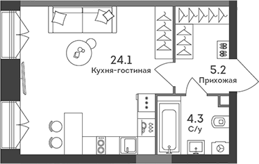 Планировка — Era, Студия, 34 м²