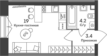 Планировка — Era, Студия, 27 м²