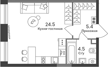 Планировка — Era, Студия, 34 м²