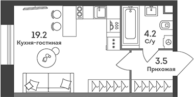 Планировка — Era, Студия, 27 м²