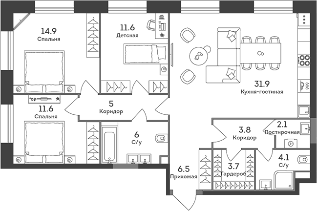 Планировка — Era, 4-комн., 101 м²