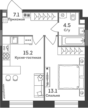 Планировка — Era, 2-комн., 40 м²