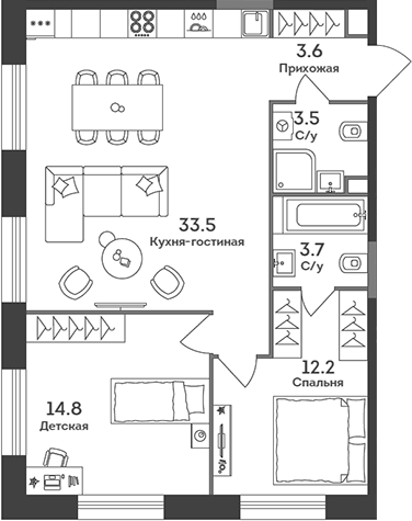 Планировка — Era, 3-комн., 71 м²