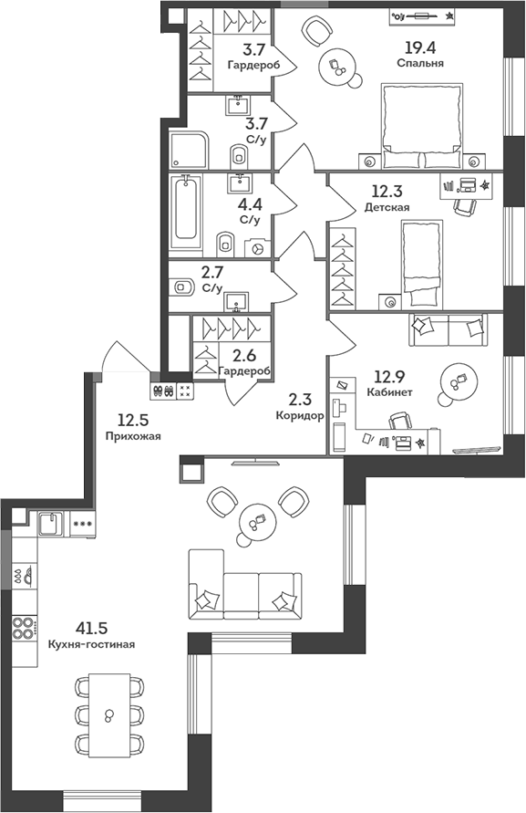 Планировка — Era, 4-комн., 118 м²