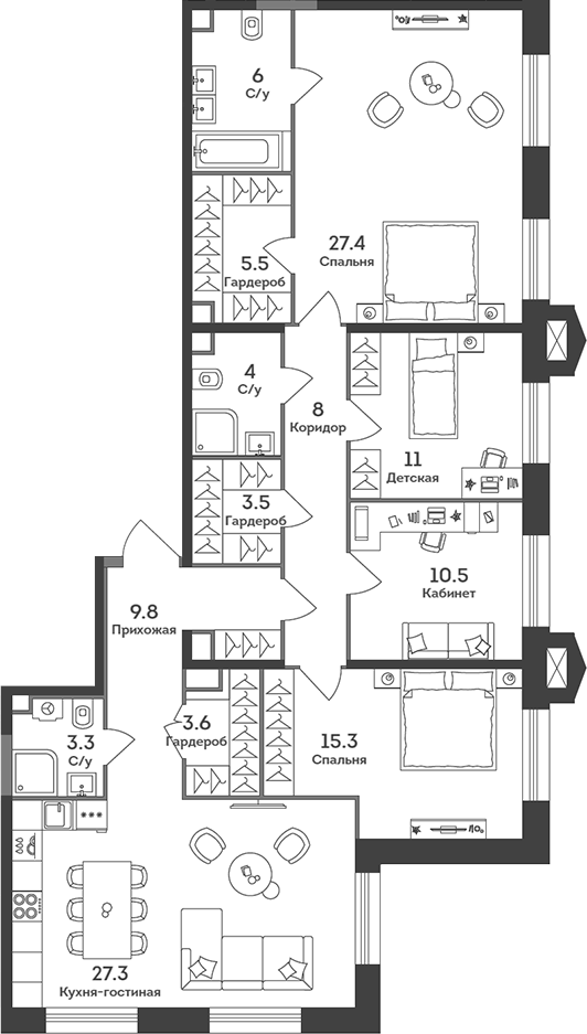Планировка — Era, 5-комн., 135 м²