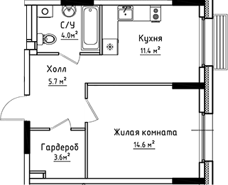 Планировка — Коллекция, 1-комн., 39 м²
