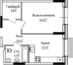 Планировка — Коллекция, 1-комн., 38 м²
