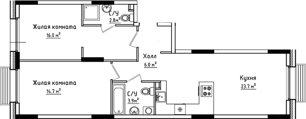 Планировка — Коллекция, 2-комн., 67 м²