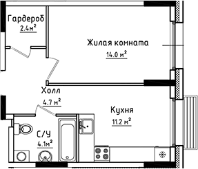 Планировка — Коллекция, 1-комн., 36 м²
