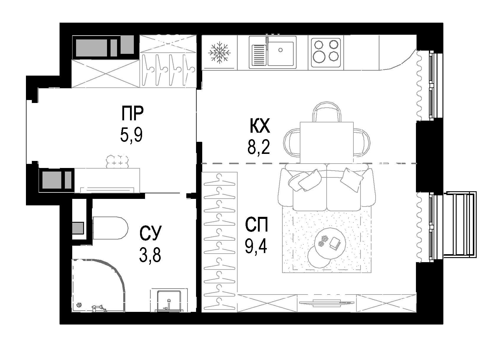 Планировка — Новая Звезда, Студия, 27 м²