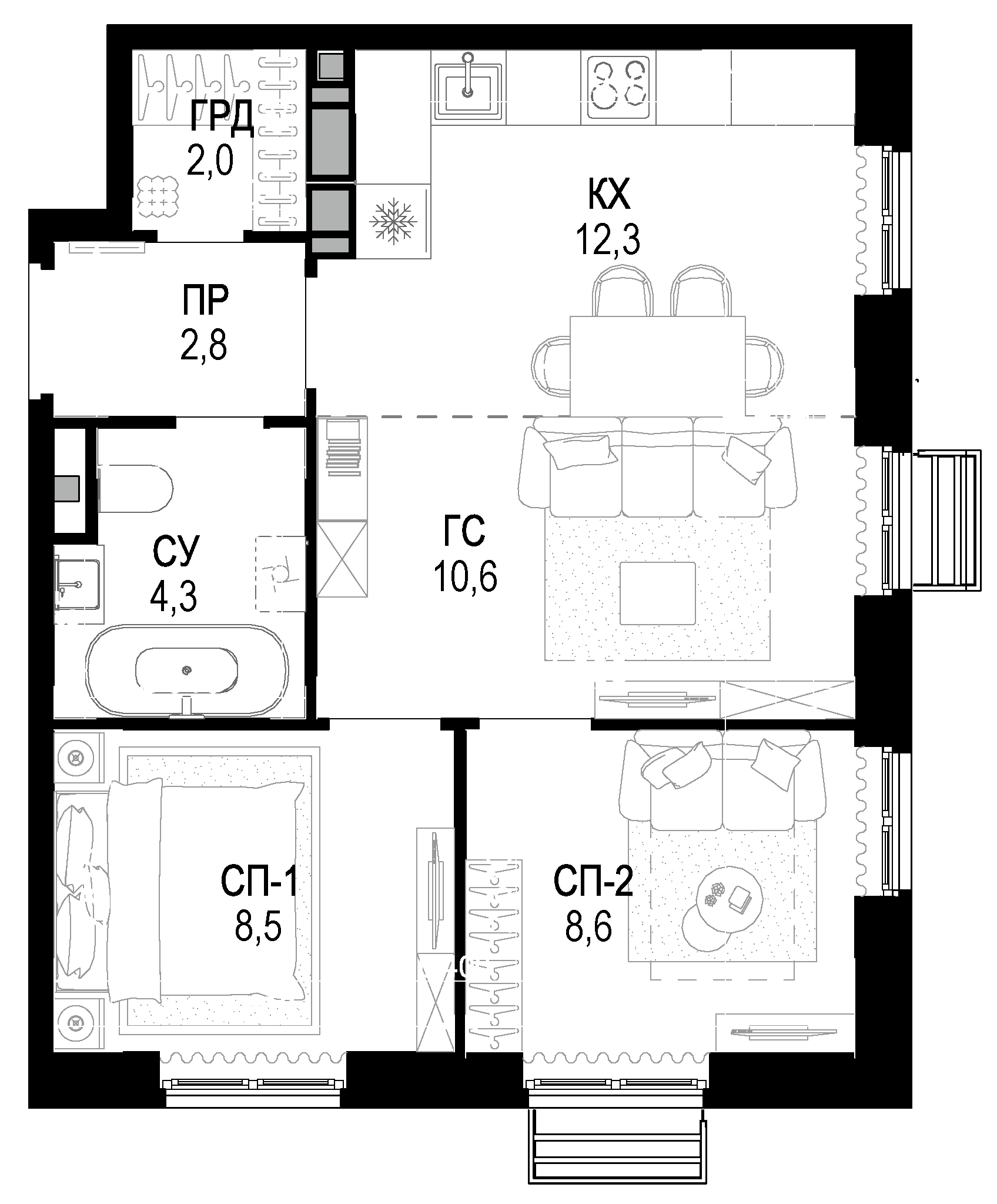 Планировка — Новая Звезда, 3-комн., 49 м²