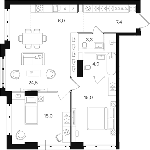 Планировка — Назаре. Мангазея в Богородском, 3-комн., 75 м²