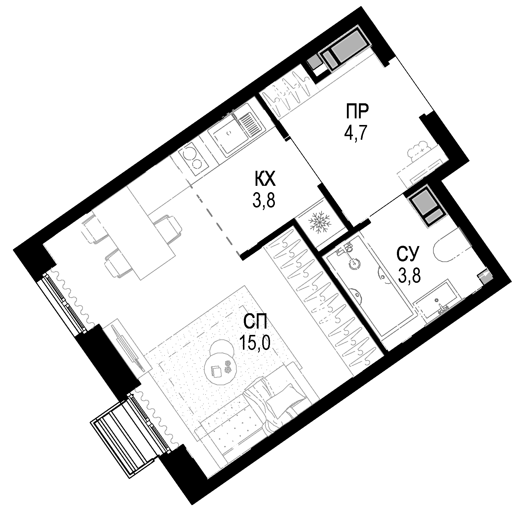 Планировка — Новая Звезда, Студия, 27 м²