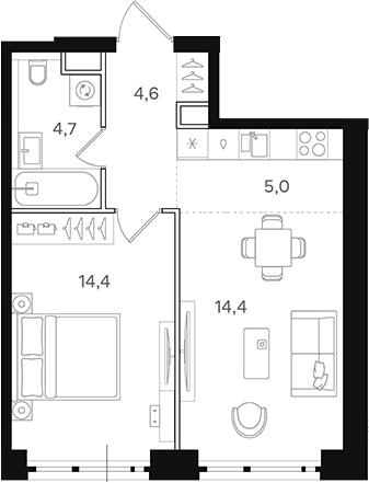 Планировка — Назаре. Мангазея в Богородском, 2-комн., 43 м²