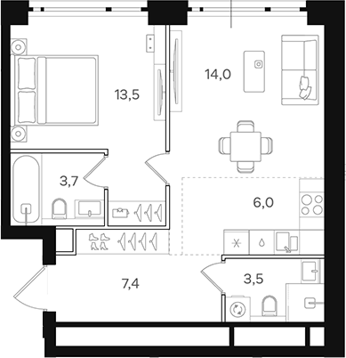 Планировка — Назаре. Мангазея в Богородском, 2-комн., 48 м²