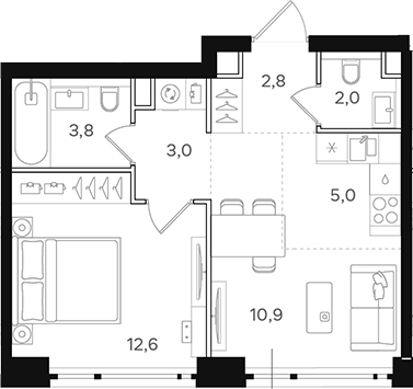 Планировка — Назаре. Мангазея в Богородском, 2-комн., 40 м²