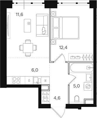 Планировка — Назаре. Мангазея в Богородском, 2-комн., 40 м²
