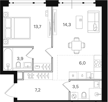 Планировка — Назаре. Мангазея в Богородском, 2-комн., 49 м²