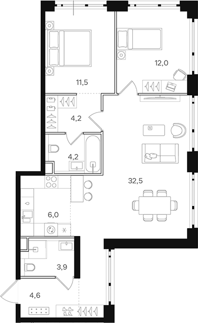 Планировка — Назаре. Мангазея в Богородском, 3-комн., 79 м²