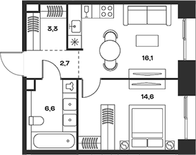 Планировка — Soul, 2-комн., 43 м²