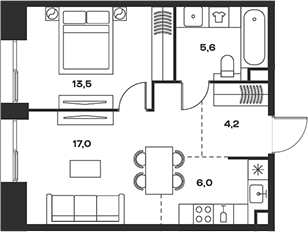 Планировка — Soul, 2-комн., 46 м²