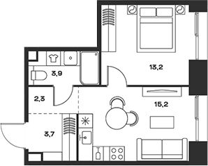 Планировка — Soul, 2-комн., 38 м²