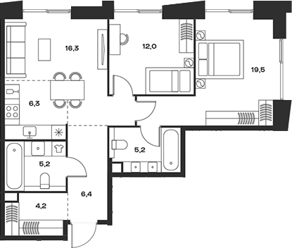 Планировка — Soul, 3-комн., 75 м²