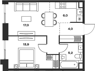 Планировка — Soul, 2-комн., 46 м²