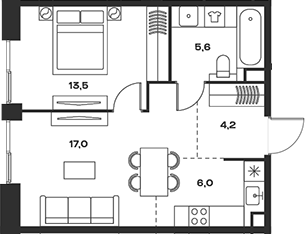 Планировка — Soul, 2-комн., 46 м²