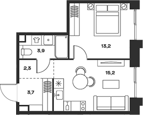 Планировка — Soul, 2-комн., 38 м²