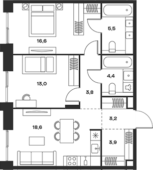 Планировка — Soul, 3-комн., 69 м²