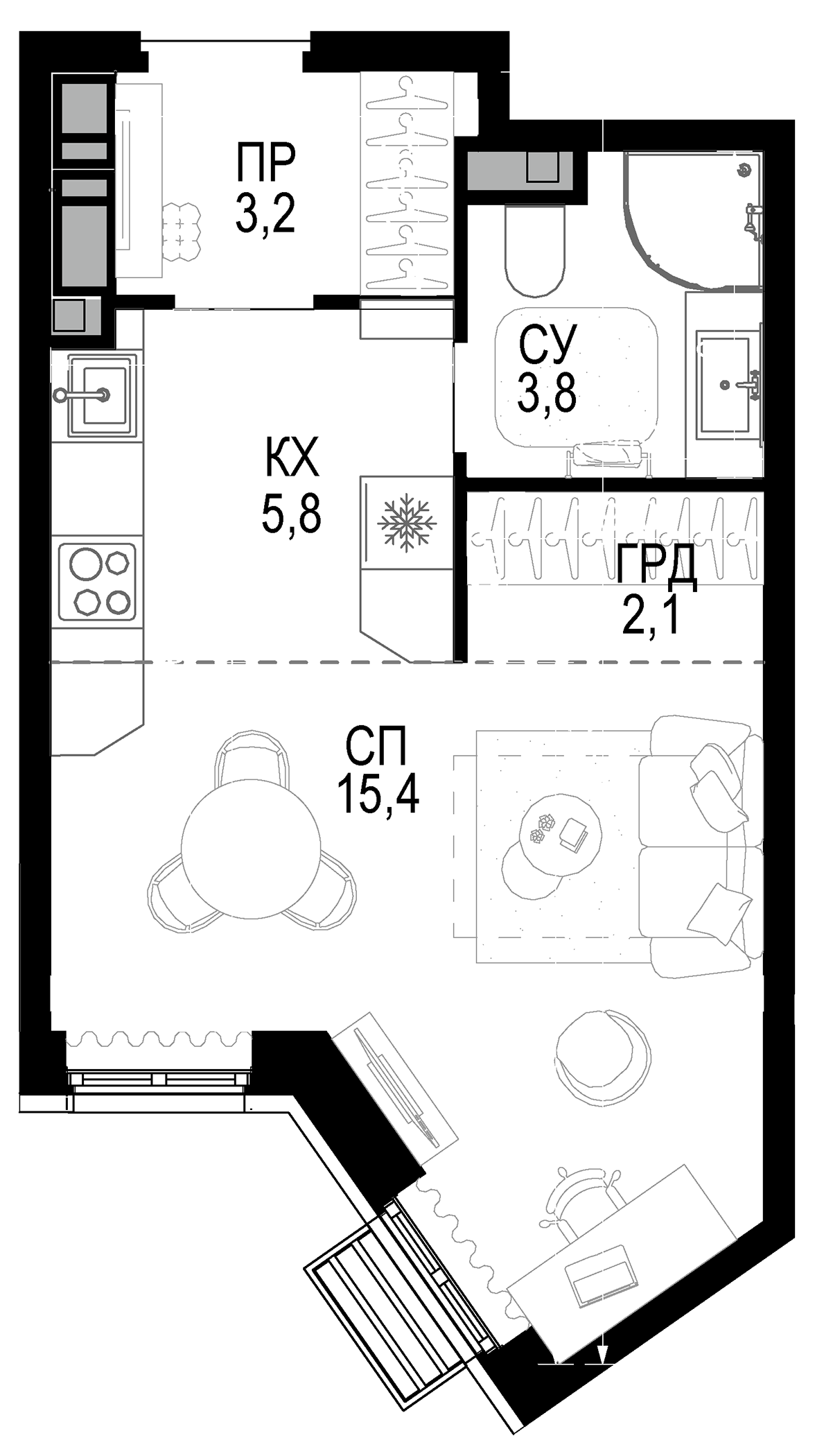Планировка — Новая Звезда, Студия, 30 м²