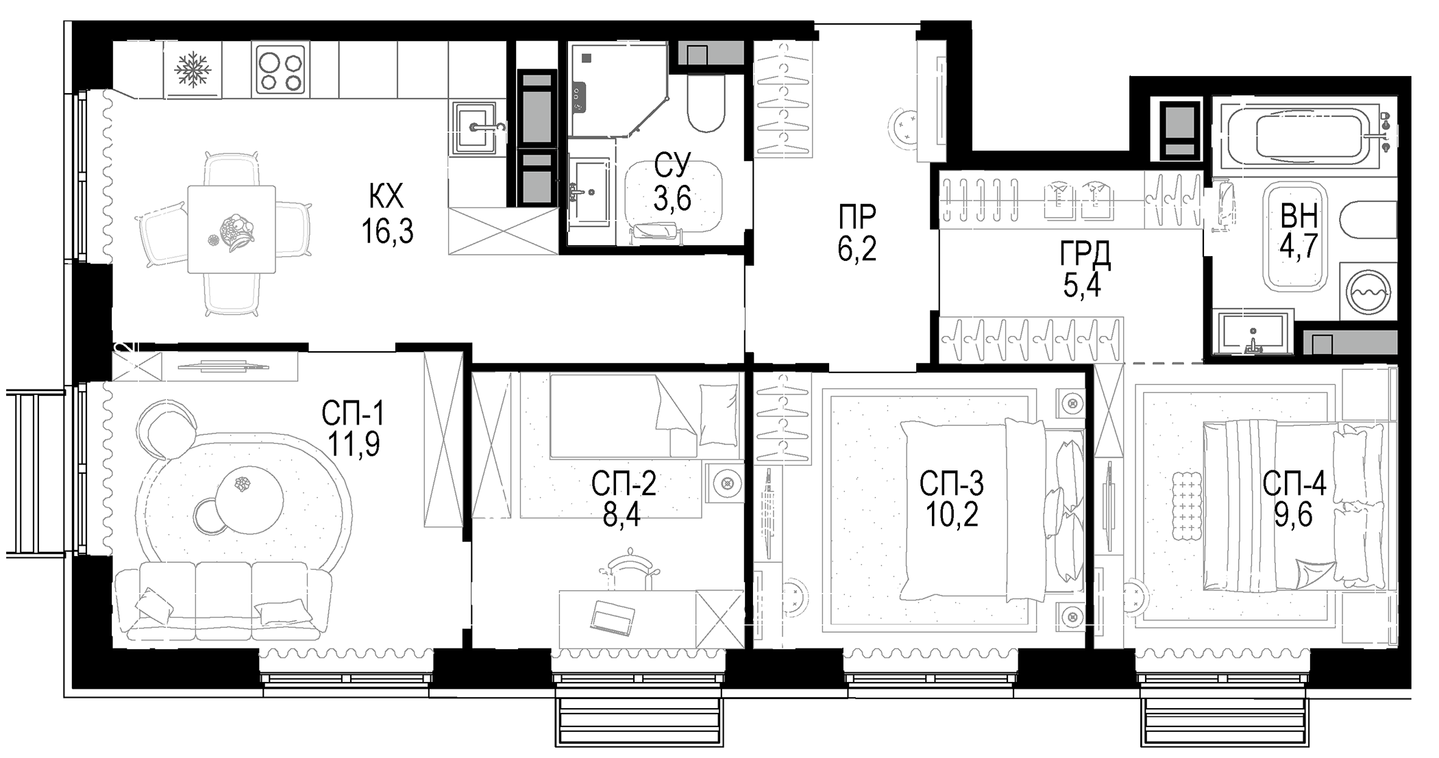 Планировка — Новая Звезда, 4-комн., 76 м²