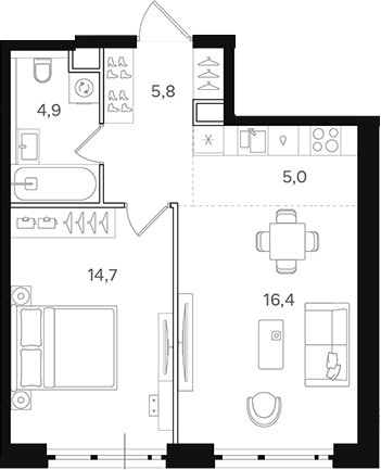 Планировка — Назаре. Мангазея в Богородском, 2-комн., 47 м²