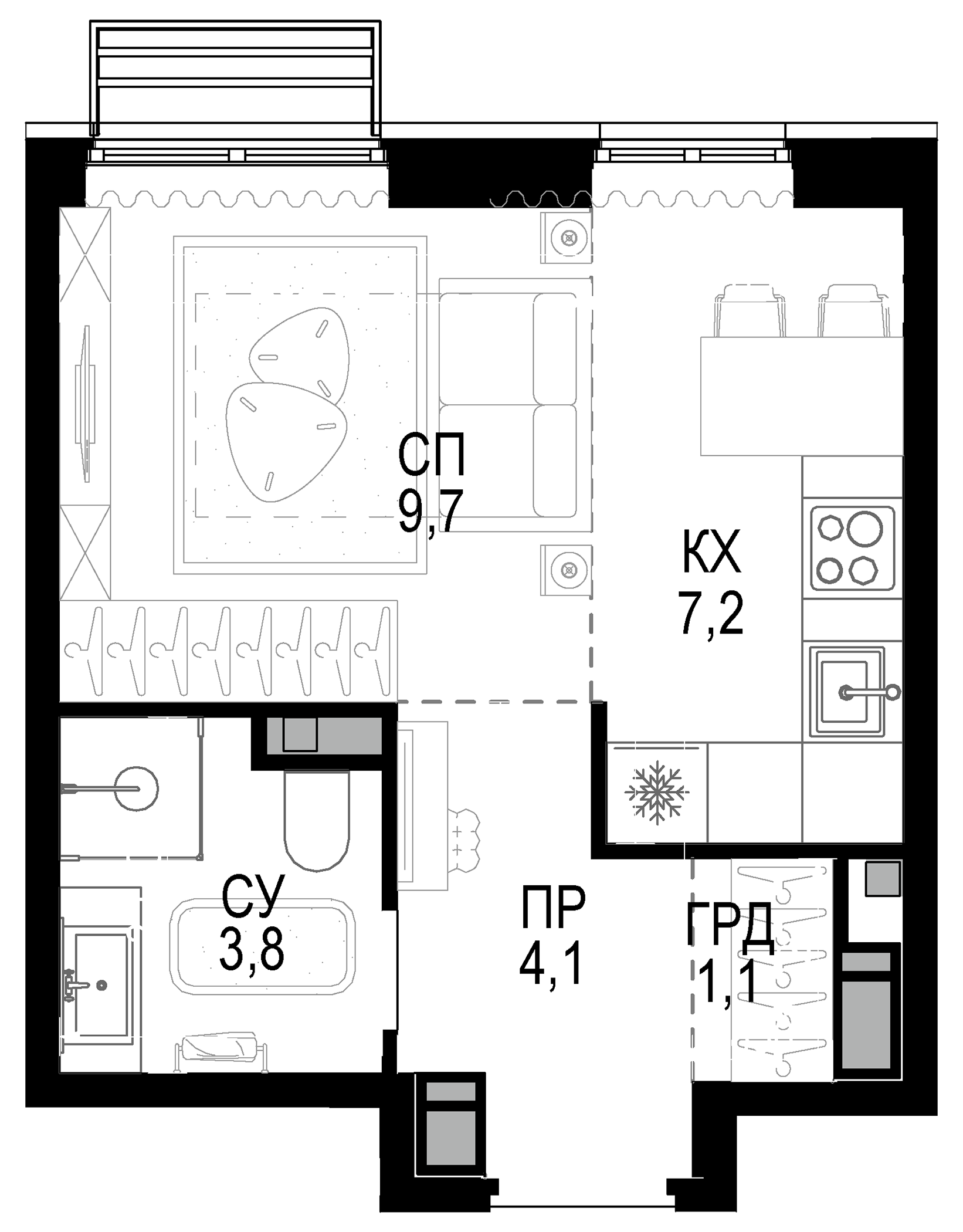 Планировка — Новая Звезда, Студия, 26 м²