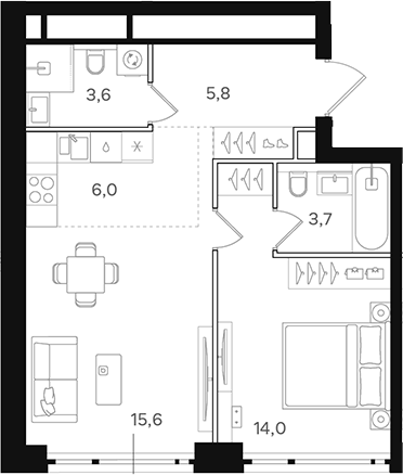 Планировка — Назаре. Мангазея в Богородском, 2-комн., 49 м²