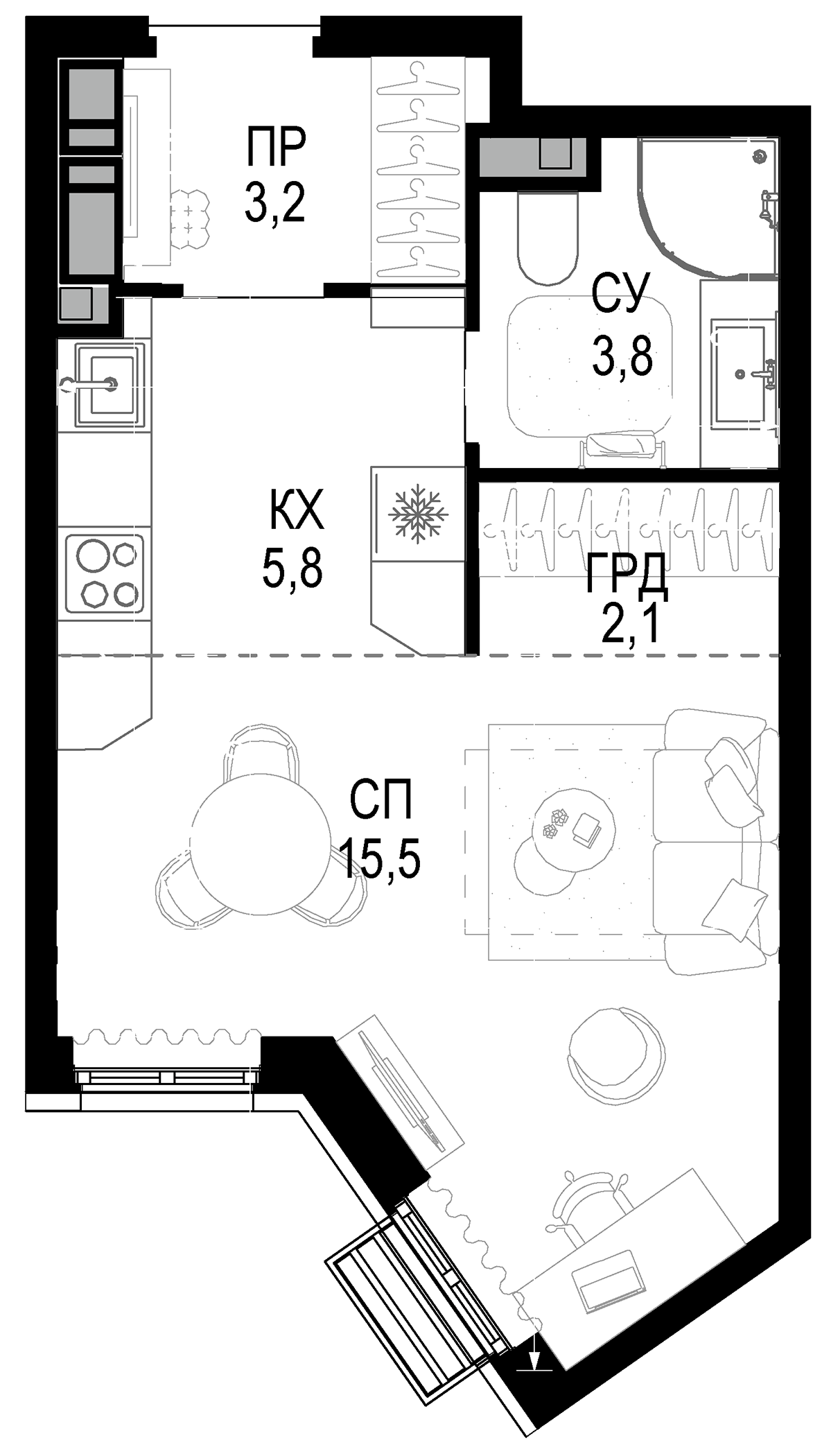 Планировка — Новая Звезда, Студия, 30 м²